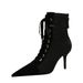 Women's Stylish Pointed Toe Stiletto Heel Ankle Boots With Crisscross Lace-Up Design, Soft Suede Upper For Night Out & Daily Wear Lace Up Short Boots_vogvips.com