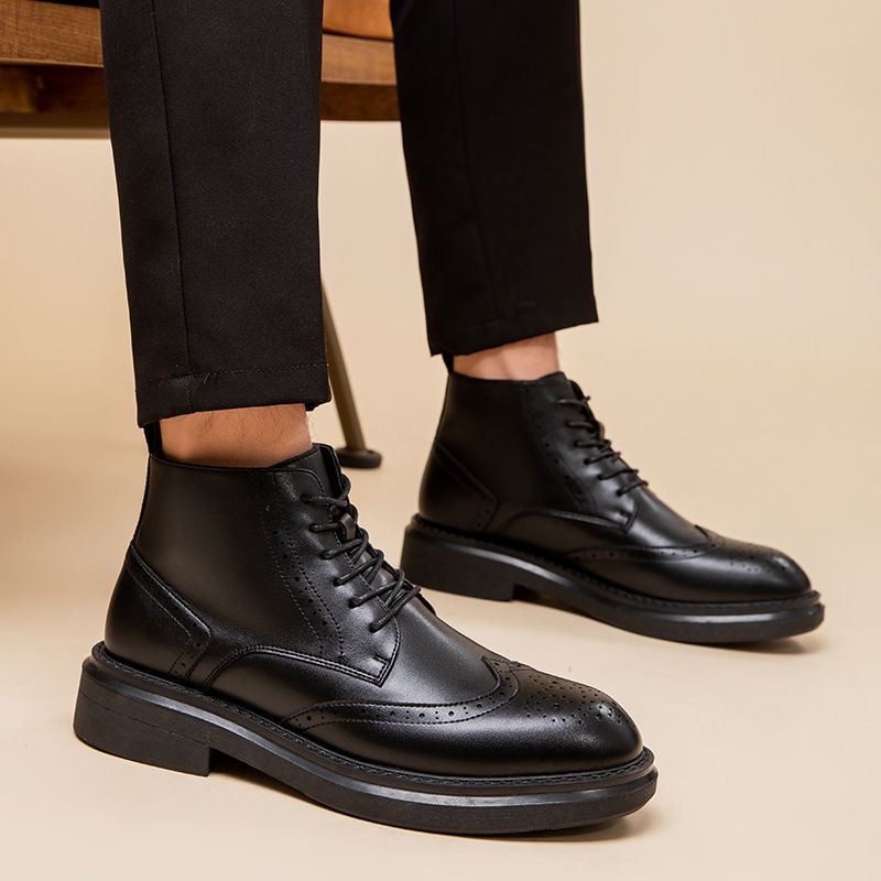 European Warm Series Men's Martin Winter Mid-Top British Style Fleece-Lined Warm Thick-Soled High-Top Trendy Genuine Leather Casual Ankle_vogvips.com
