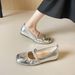 French Stunning Mary Jane Shoes Inner Height Increase Autumn Flat Ballet Shoes Silver Single Shoes Women_vogvips.com
