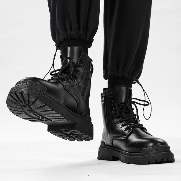 Spring Classic Round Toe Martin Men's British Style High-top Motorcycle Zipper Work Thick-soled Ankle Boots_vogvips.com