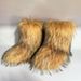 New Winter Faux Fur Onepiece Raccoon Fur Female Snow Boots Fur Shoes Outdoor Mid Leg Boots_vogvips.com