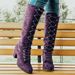 Women's Chunky Heeled Long Boots, Retro Solid Color Lace Up Knee High Boots, Casual Heeled Riding Boots_vogvips.com