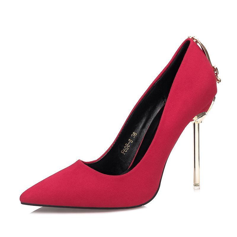 Korean Fashion Pointed High Heeled Nightclub Sexy Metal Heel Singles Stiletto Bowknot Women S Shoes_vogvips.com