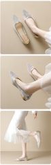 Shallow Single Shoes Female Flat Bottom Fairy Wind Mesh Soft Sole Gentle Pointed Rhinestone Flats_vogvips.com