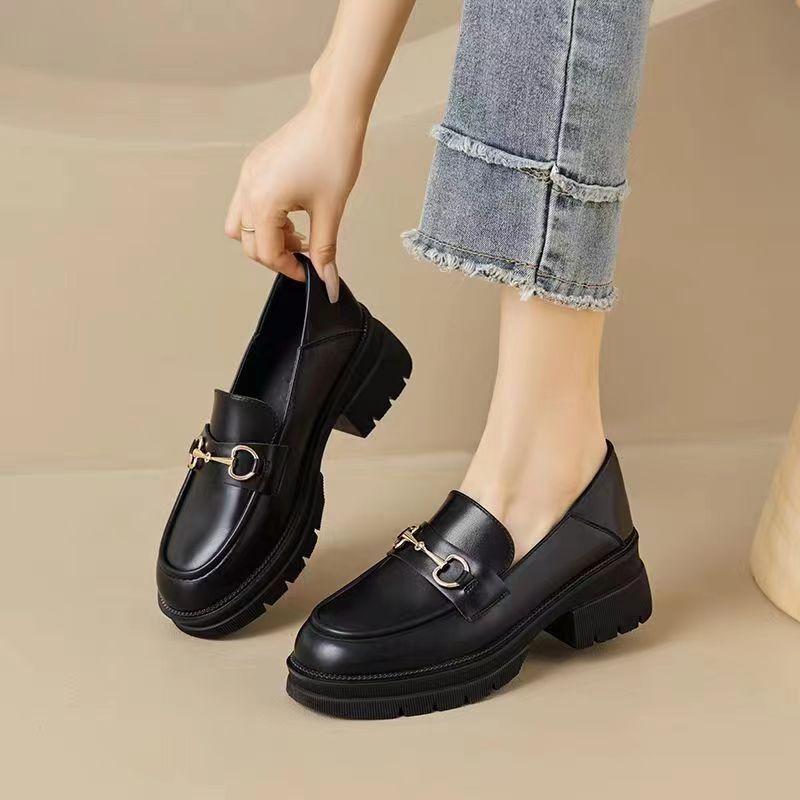 Real Soft Leather Platform Loafers Women's High Heel Soft Sole Thick Heel Small Leather Shoes Single Shoes_vogvips.com