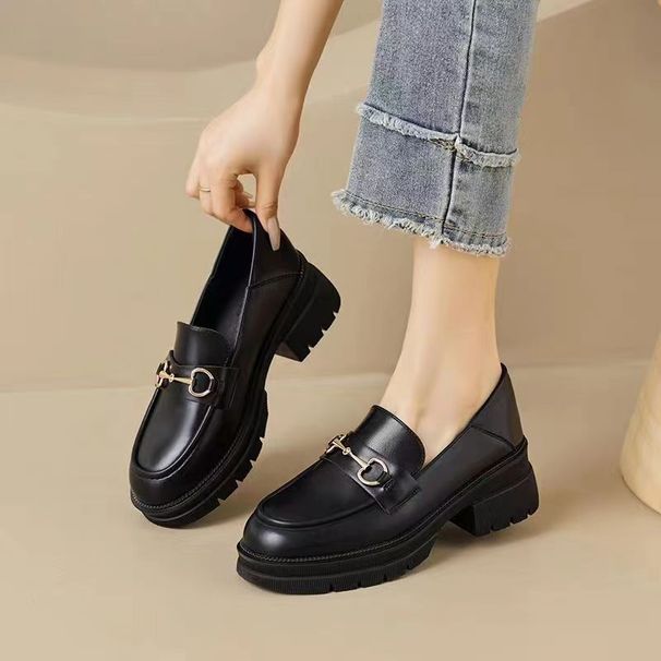 Real Soft Leather Platform Loafers Women's High Heel Soft Sole Thick Heel Small Leather Shoes Single Shoes_vogvips.com
