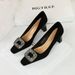 6186-K83 Banquet Women's Versatile Thick High Heels, Suede Square Headed Metal Water Diamond Buckle Single Shoes_vogvips.com