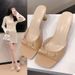 French Style High Heel Slippers For Women 2024 New Summer Outdoor Square Toe Stiletto One-Strap Bowknot Sandals_vogvips.com