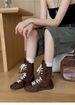 Vintage Matte Niche Martin Boots Lace-up Boxing Boots Round Boots Women's Versatile Mid-range Western Boots_vogvips.com