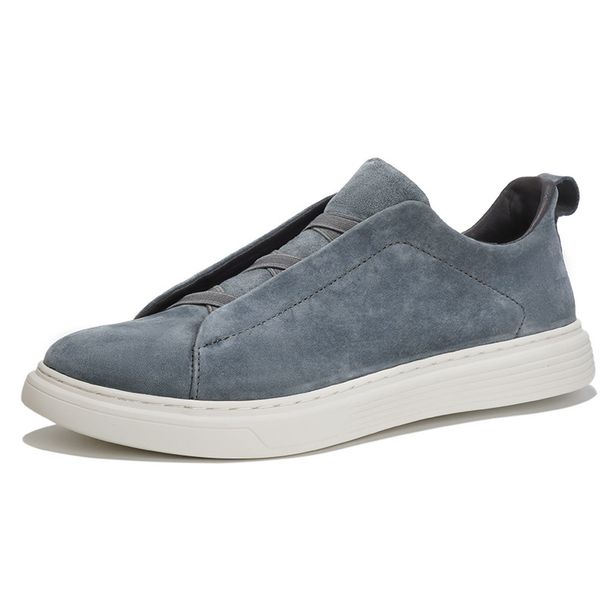 First Layer Pigskin Breathable Large Size Shoes Men's Elastic Free Shoelaces White Shoes Casual Loafers Round Head Board Shoes_vogvips.com