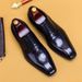 Square toe English Oxford shoes for men hand polished Brock Carved leather shoes_vogvips.com