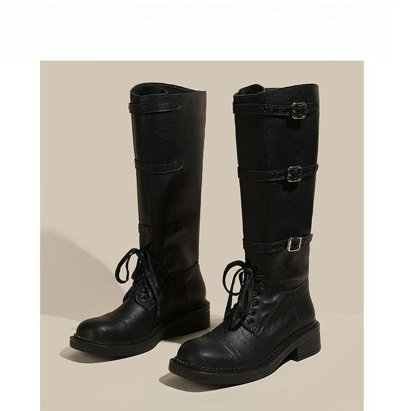 Miu's Catwalk British Martin Boots For Women's New Models, Old Retro Knight Boots, Belt Buckle Boots For Women_vogvips.com