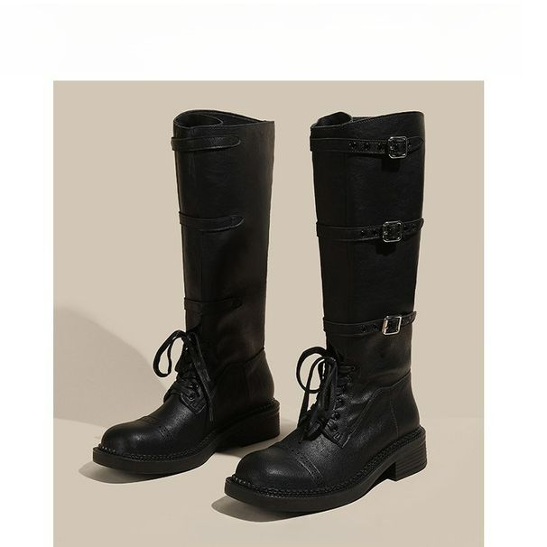 Miu's Catwalk British Martin Boots For Women's New Models, Old Retro Knight Boots, Belt Buckle Boots For Women_vogvips.com