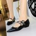 3683-3K92 Vintage Mary Jane Women's With Metal Decoration, Shallow Pointed Toe, Wedge Low Heel Shoes_vogvips.com