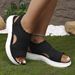 Cross-border Plus-size Women's 2026 Summer New Style Solid Color Round Toe Fly-knit Fashion Slip-on Platform Thick-soled_vogvips.com
