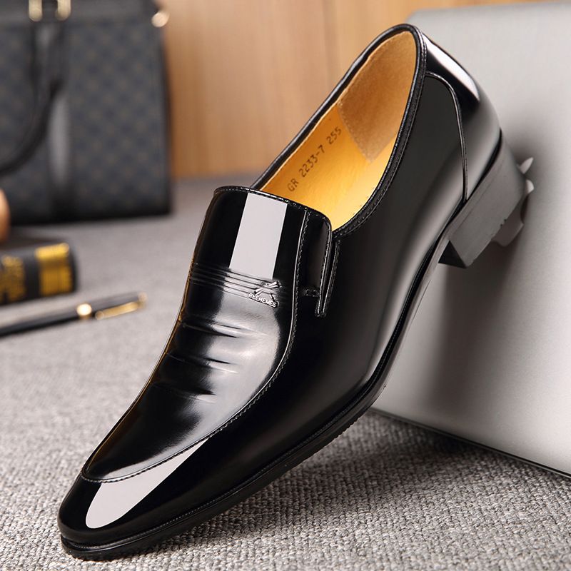 Men's business leather shoes British formal low top office Leather wedding men's shoes_vogvips.com