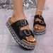 Platform Rhinestone Flip Flops, New Style, Cork Double Buckle Beach Sandals, Women's Style, Size 43_vogvips.com