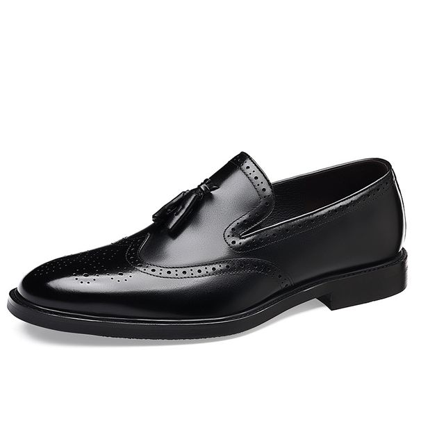 Euro Step New Brogue Carved Casual Slip-On Korean One-Piece Leather British Style Trendy Business Formal Men's Shoes_vogvips.com