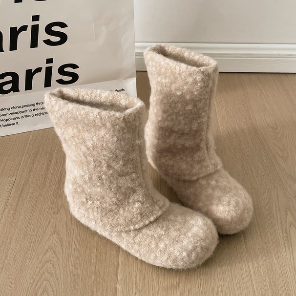 White Retro Thick-Soled Height-Increasing Fleece-Lined Snow Boots For Women 2025 New Winter Warm Fur Cotton_vogvips.com
