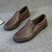 Euro Step Korean Style No-Tie Loafers Thick Sole Casual Leather Men Slip-On Versatile Low-Cut Breathable Men's Shoes_vogvips.com