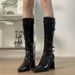 White High Long For Women Patent Leather Chunky Heel Square Toe Belt Buckle Riding Over-the-Knee Fashion Boots_vogvips.com