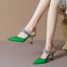 Chunky heel sandals new temperament rhinester mid-heel pointed single shoes_vogvips.com
