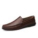 Spring Genuine Loafers Cowhide Slip-On Casual Handmade Youth One-Piece Men's Work Leather Shoes_vogvips.com