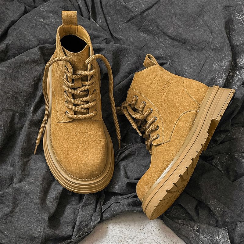 Men's Shoes Men's Martin Boots New Genuine Leather Work Boots Retro Distressed High Top Boots Trendy Thick Sole Heightening Big Yellow Boots_vogvips.com