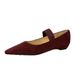 3683-11 Korean-tyle Retro Imple Veratile Low-heel Wedge Hallow Pointed Uede Elatic Trap Ingle-trap Women'_vogvips.com