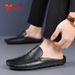 YRZL Summer Slip On Half Shoes For Men Leather Slippers Casual Breathable Comfy Loafers Moccasins Brown Black Beige_vogvips.com