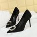825-K52 Banquet High Women's Thin Heels Shallow Mouth Pointed Velvet Metal Rhinestone Belt Buckle Single Shoes_vogvips.com