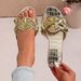 plus Size Studded Flat Sandals For Women Stone Pattern Low Heeled Beach Sandals Black Brown PU Upper Rubber Sole_vogvips.com