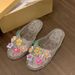 Korean Jelly Shoes For Women, Korean Style Fashionable Outdoor Closed-Toe Flat Shoes, Transparent Shoes With Flower Accessories, Beach Shoes_vogvips.com