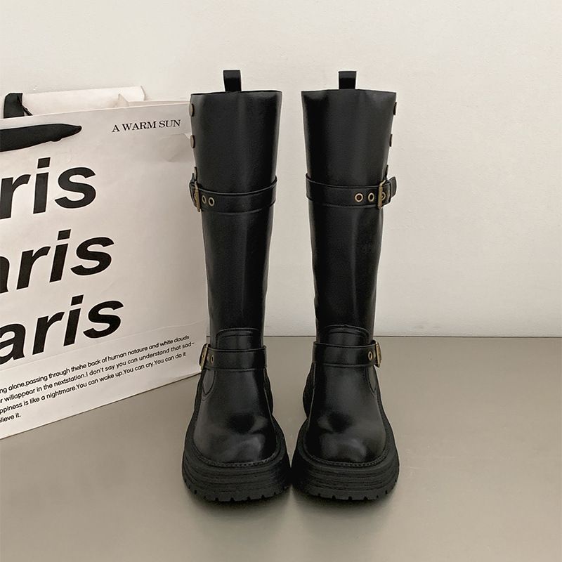 Brown British Style Chunky Heel Thick Sole Long For Women 2025 New Spring Autumn Over-the-Knee Height Increasing Riding_vogvips.com