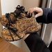 Women's Rhinestone Platform Sneakers Chunky Dad Shoes Fashion Star Studded Lace Up Casual Shoes With Animal Print & Comfortable Wedge Sole_vogvips.com