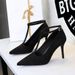 3639-A French Style Elegant Stiletto Pointed Toe Shallow Mouth Suede One-Strap Super High Heels Slimming Single Shoes_vogvips.com