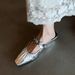 Silver Color Height Increasing Closed-Toe Shoes For Women With Square Toe, Sequins, Flower, One-Strap, And Ruched Design_vogvips.com