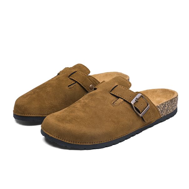 Plus Size 47 Men Half Shoes Casual Loafers Cork Clogs Slippers Fashion Suede Slip-on Flat Sandals Soft-Soled Casual Sandals_vogvips.com