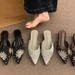 Chunky Heel French Style Closed-Toe Mul For Women, 2025 Spring And Autumn New Brown Rhintone Pointed Toe Evening_vogvips.com