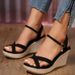2025 Plus Size Cross Shaped Buckle With Rope Summer New Style Wedge Sandals Open Toe Women's Shoes_vogvips.com