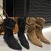 2025 New Autumn Pointed Toe Black Korean Style Chunky Heel Slip-On Short Wrinkled Martin Boots_vogvips.com