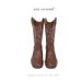 Miss Valunen Embroidered Ethnic Western Cowboy Square Toe Short Sister Tassel Same Style Boots_vogvips.com
