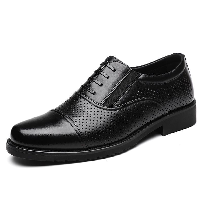 Men's Black Leather Oxford Shoes Comfortable Sole British Style Square Toe Formal Casual Shoes_vogvips.com