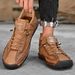 Plus Size Leather Low Top Hand-stitched Casual Flat Slip-on Lazy Men's Driving Shoes_vogvips.com