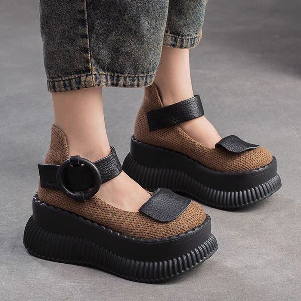 Retro Thick-soled Velcro Single Shoes Women's Muffin Thick-soled Fashion Trend Round Head Velcro Big Head Shoes Women_vogvips.com