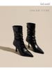 High Heel For Women, Thin Heel, Mid-Calf, 2025 Autumn Winter New Large Size, European And American Style, Back Zipper,_vogvips.com