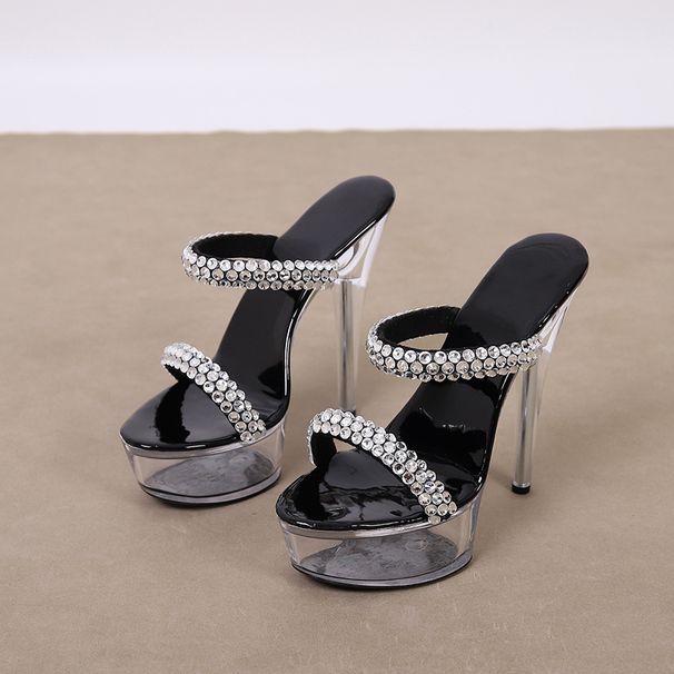 European And American Ultra-high-heeled Bar Models, Women's Transparent Crystal High-heeled Sandals For Parties,_vogvips.com
