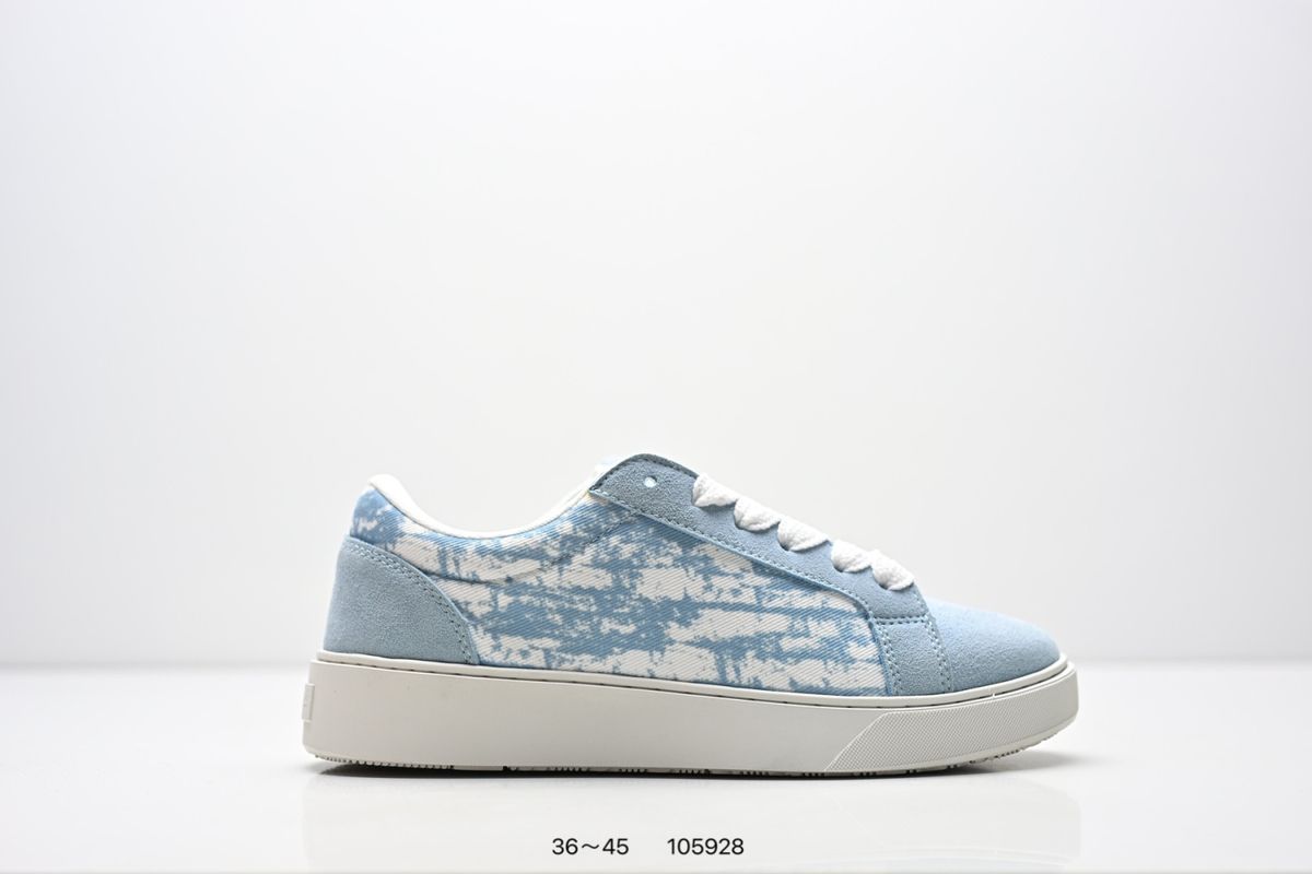 Light Blue Tie Dye Low Cut Thick Soled Sports Shoes, Patchwork Canvas Lace Up Flat Shoes, Suitable For Daily Walking And Street Wear_vogvips.com