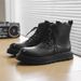 Retro Martin Boots Lace-up Locomotive Tooling Boots Thick-soled High-top Leather Shoes Black Short Boots_vogvips.com