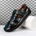 Cross-Border Hot Genuine Leather Cowhide Stitching Slippers Men 2024 Summer New Outdoor Beach Sandals Men's Trendy_vogvips.com